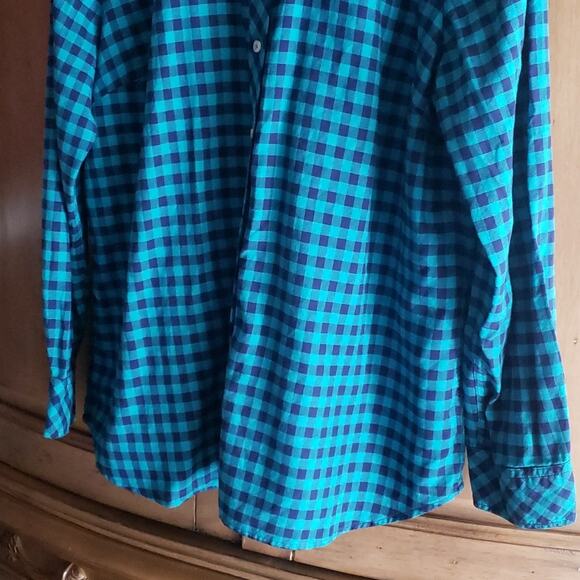 Talbots Button Down Shirt Long Sleeve Collared 100% Cotton Plaid Blue Green XL - Picture 4 of 9